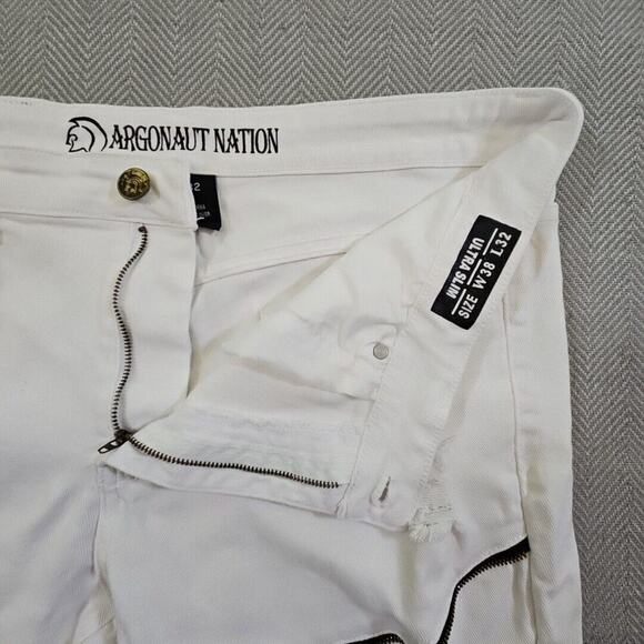 Argonaut Nation Men's White Slim Straight Jeans Size W38 x L32 Distressed Zipper - Picture 10 of 12